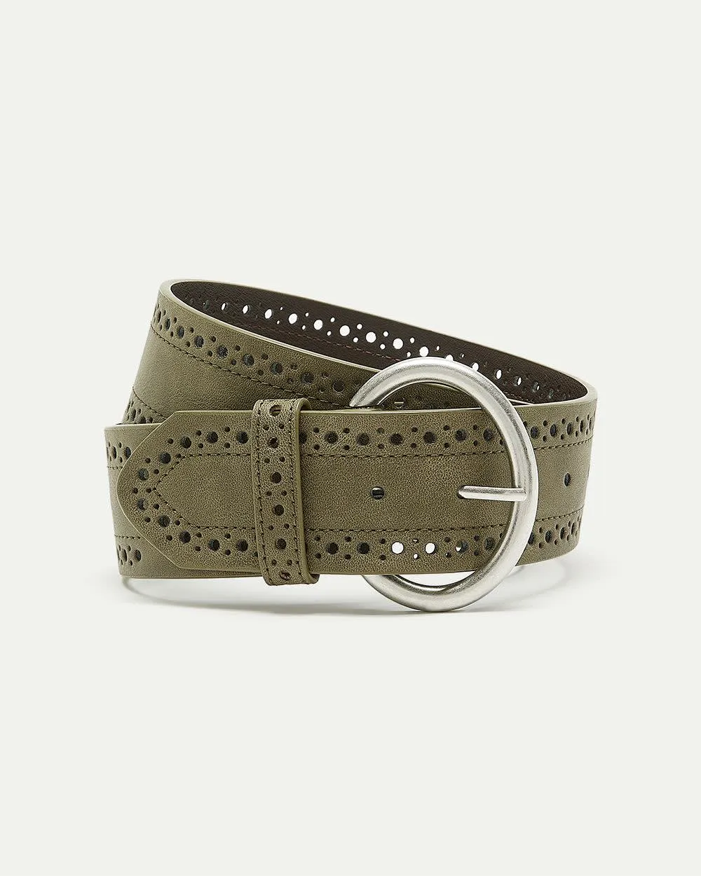 Faux Leather Belt with Perforated Details sold by Reitmans
