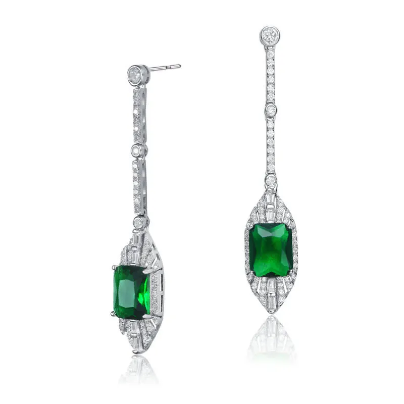 Genevive Sterling Silver White Gold Plated with Colored Cubic Zirconia Dangle Earrings sold by Reitmans