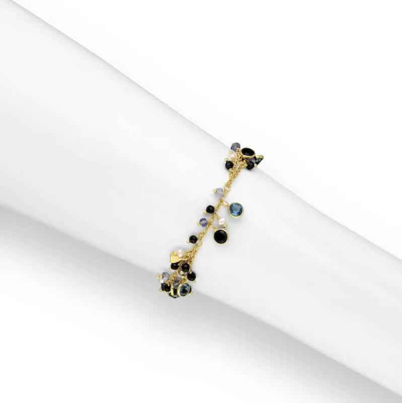 18K Goldtone Plated Sterling Silver Pearl, Black & Blue CZ Clustered Bracelet - AG Sterling sold by Reitmans