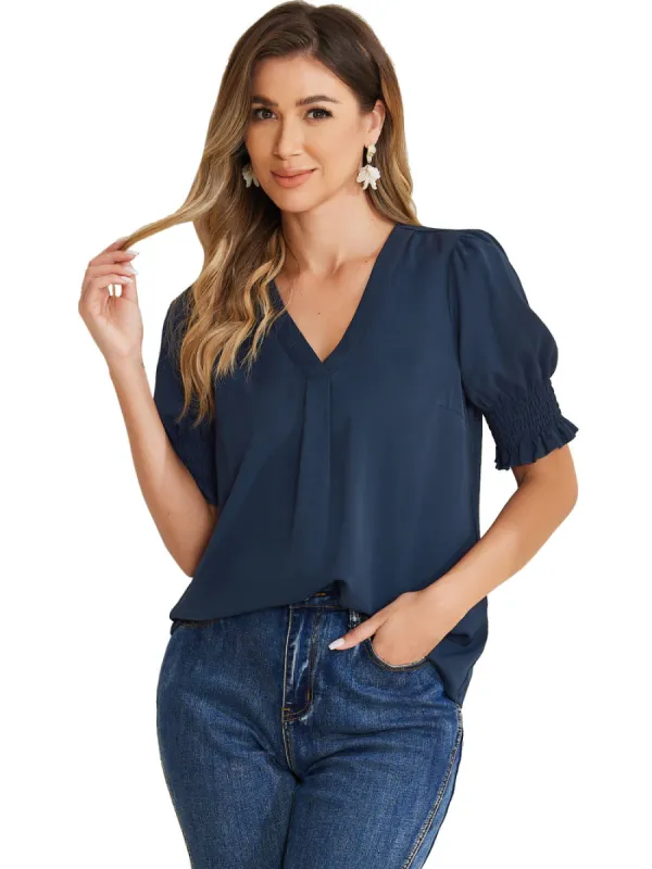 Allegra K - Puff Short Sleeve V Neck Blouse sold by Reitmans