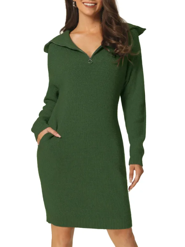 Allegra K- Zipper V Neck Slim Fit Midi Sweater Dress sold by Reitmans