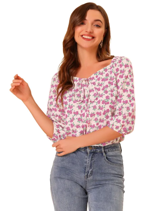 Allegra K - Floral Square Neck Floral Print Summer Blouse sold by Reitmans