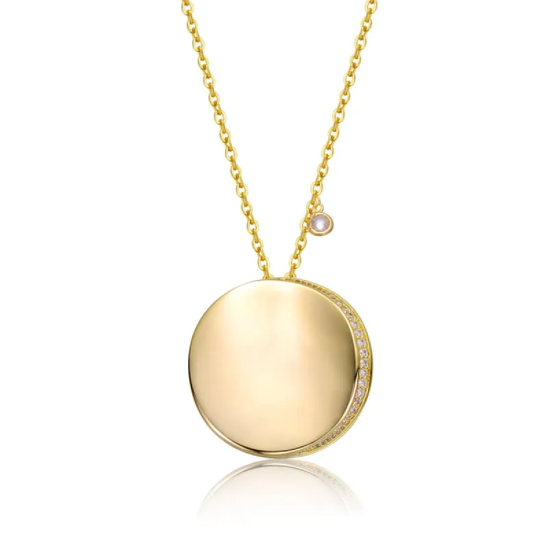 Rachel Glauber 14k Gold Plated with Clear Cubic Zirconia Round Circle Pendant Necklace sold by Reitmans
