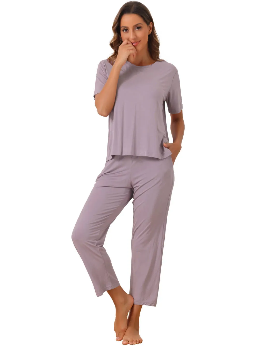 Cheibear - Short Sleeve Solid Nightwear Pajama Set sold by Reitmans