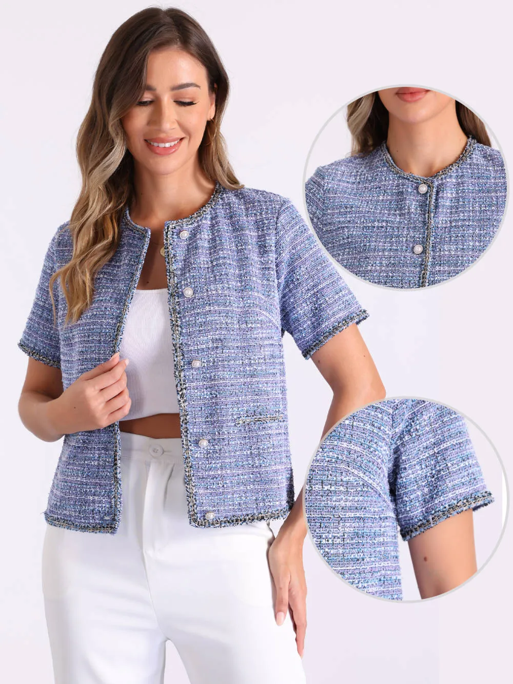 INSPIRE CHIC - Short Sleeve Work Tweed Blazer Jacket sold by Reitmans product image thumbnail 2