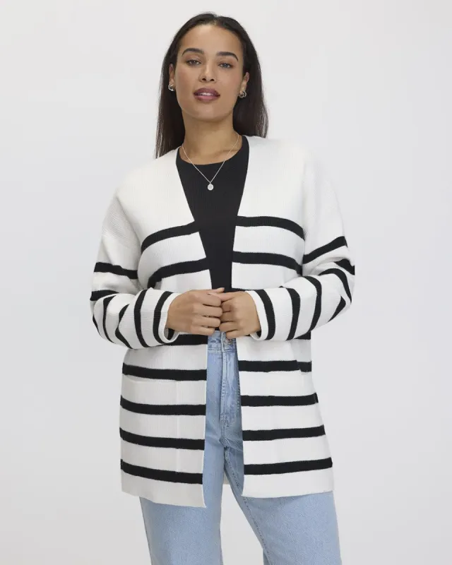 Striped Long-Sleeve Open Cardigan with Pockets sold by Reitmans