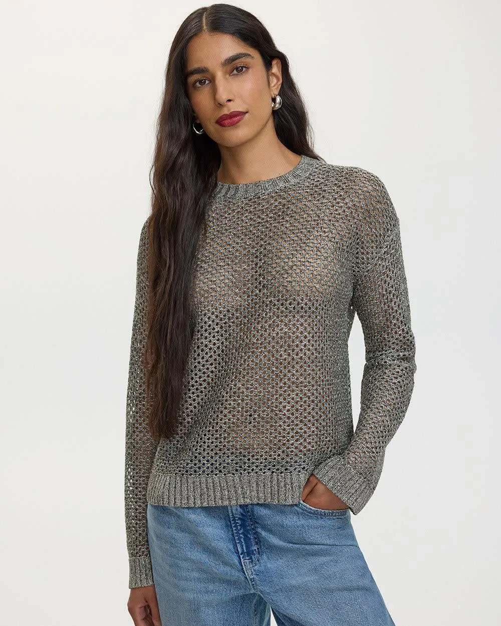 Long-Sleeve Crew-Neck Open-Stitch Sweater sold by Reitmans