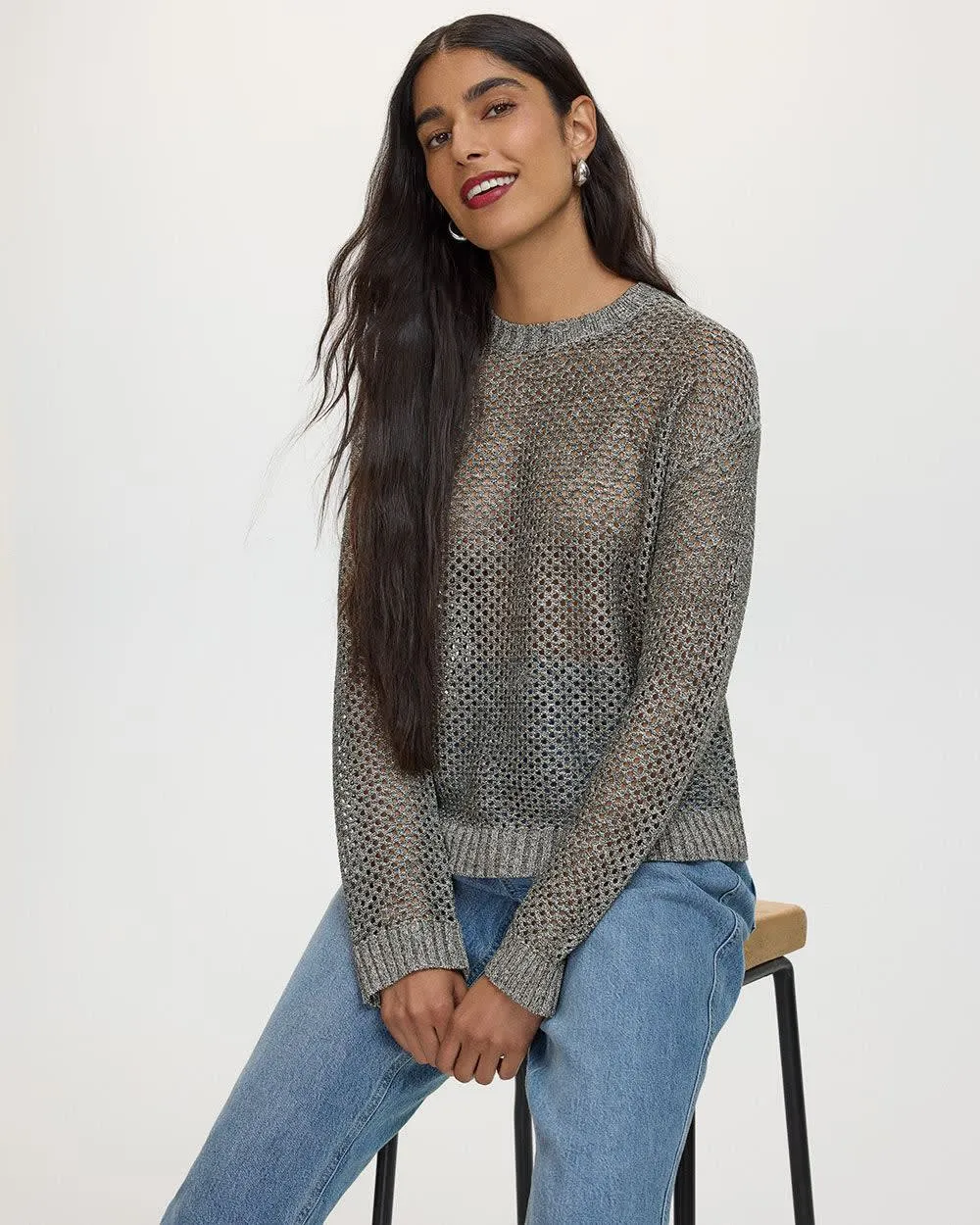 Long-Sleeve Crew-Neck Open-Stitch Sweater sold by Reitmans product image thumbnail 3