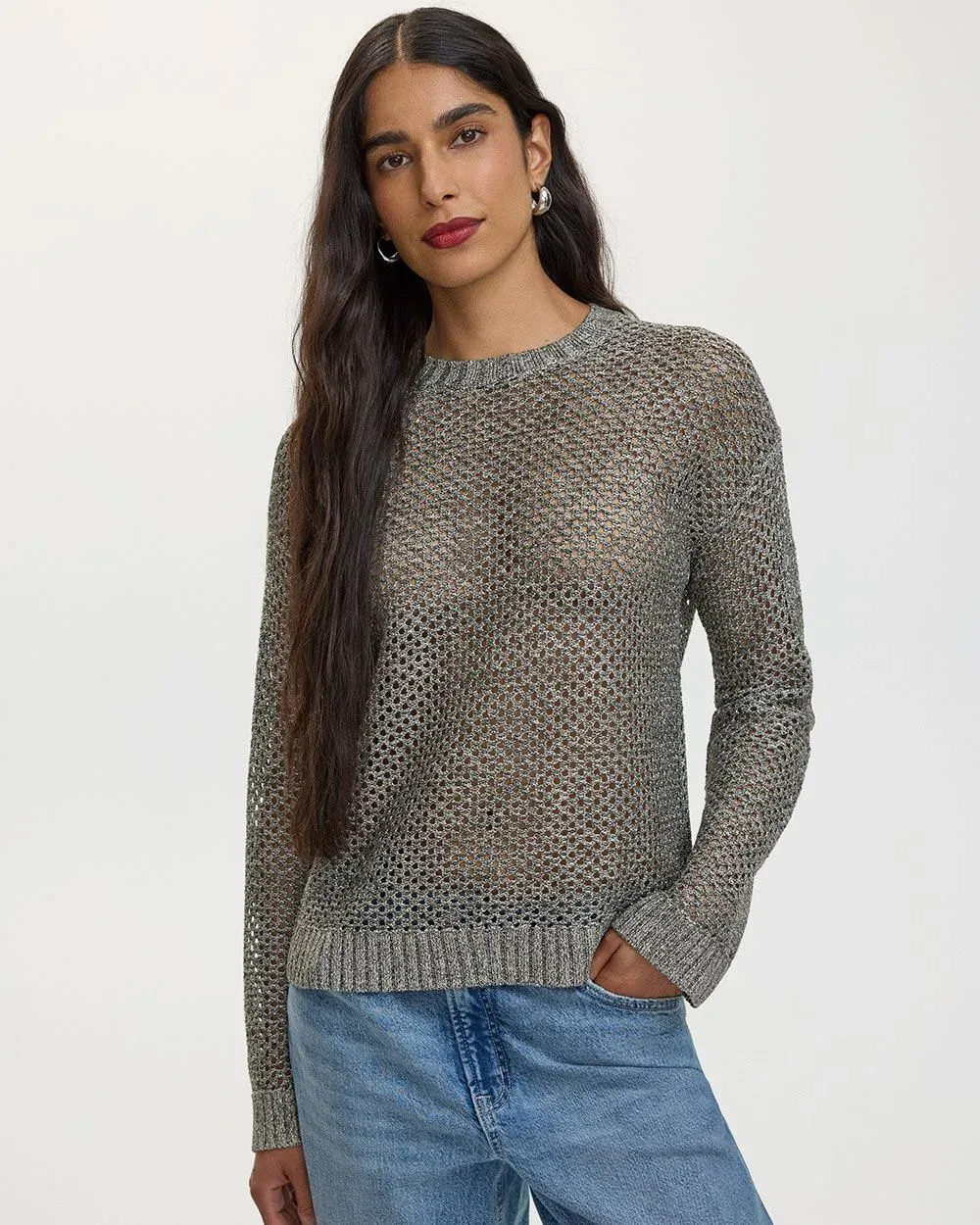 Long-Sleeve Crew-Neck Open-Stitch Sweater sold by Reitmans product image thumbnail 5