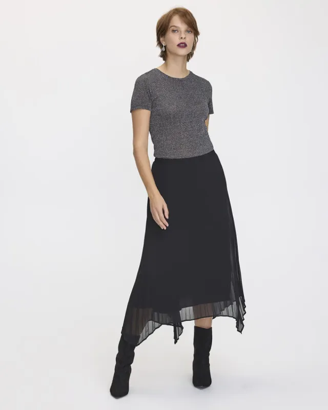 Pleated Chiffon Midi Skirt with Asymmetric Hem sold by Reitmans