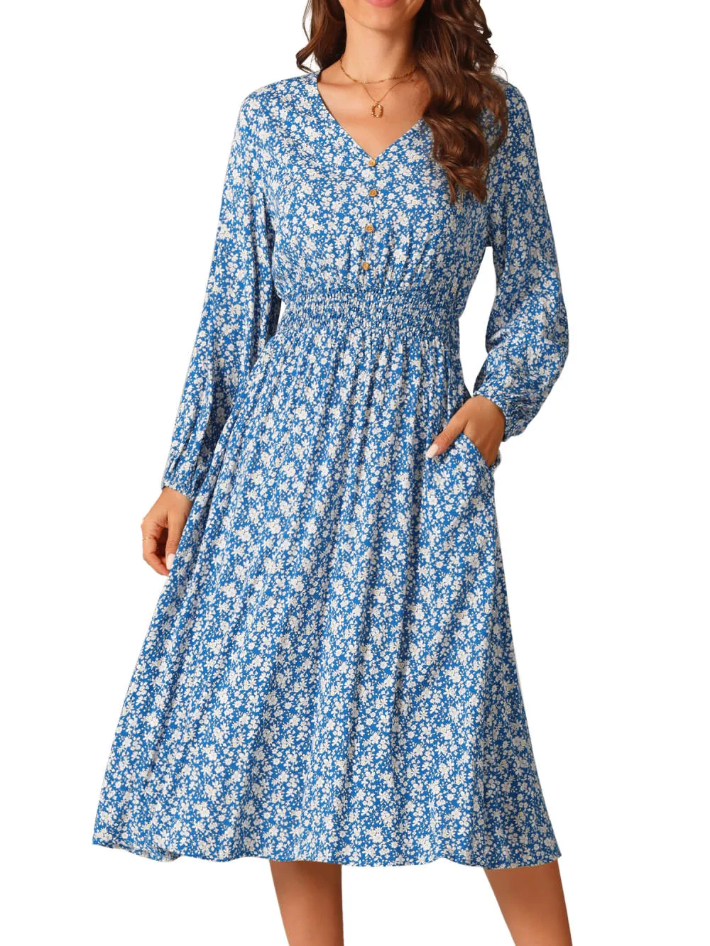 INSPIRE CHIC - Floral V-Neck Long Sleeve Midi Dress sold by Reitmans