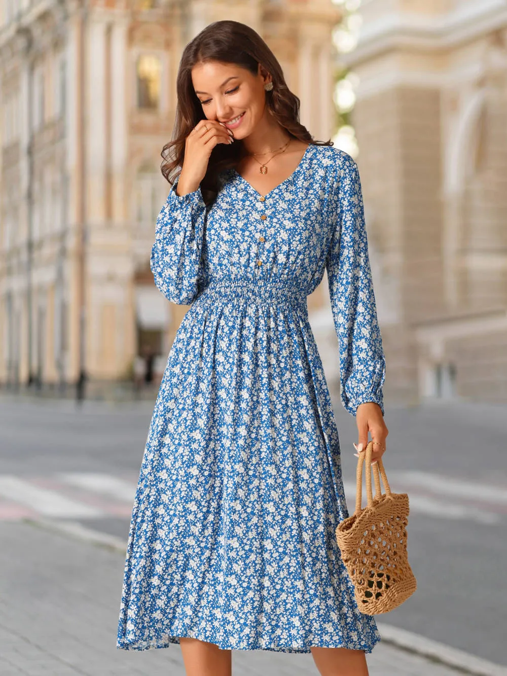 INSPIRE CHIC - Floral V-Neck Long Sleeve Midi Dress sold by Reitmans product image thumbnail 4