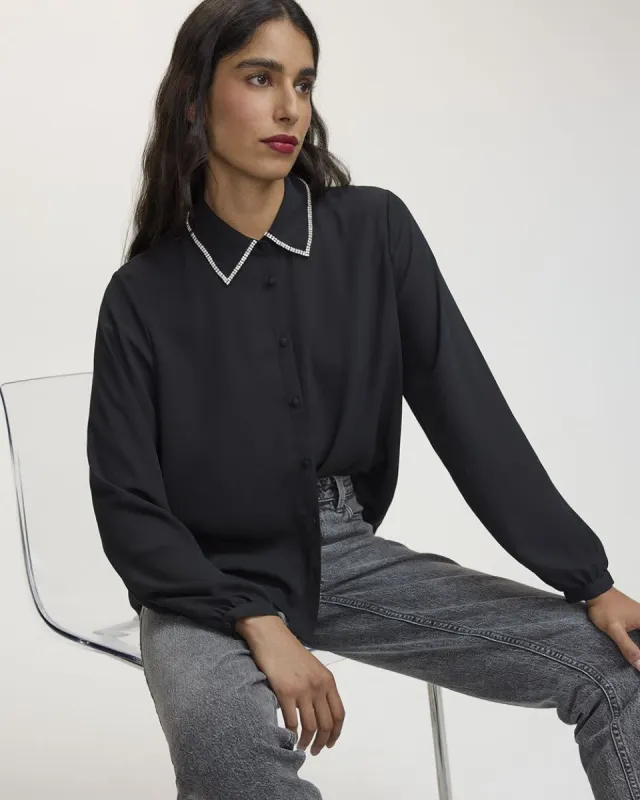Long-Sleeve Buttoned-Down Blouse with Embellishments sold by Reitmans