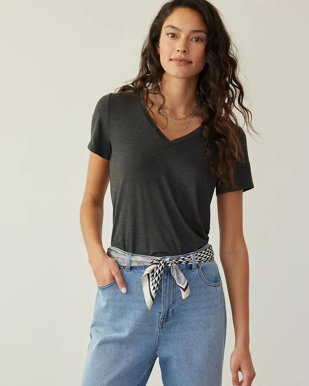 Short-Sleeve V-Neck Tee, R Essentials sold by Reitmans