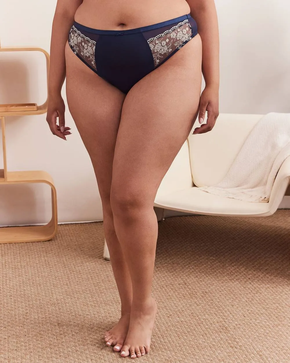 Microfibre Thong with Lace Embroidery and Mesh Back - Déesse Collection sold by Reitmans product image thumbnail 2