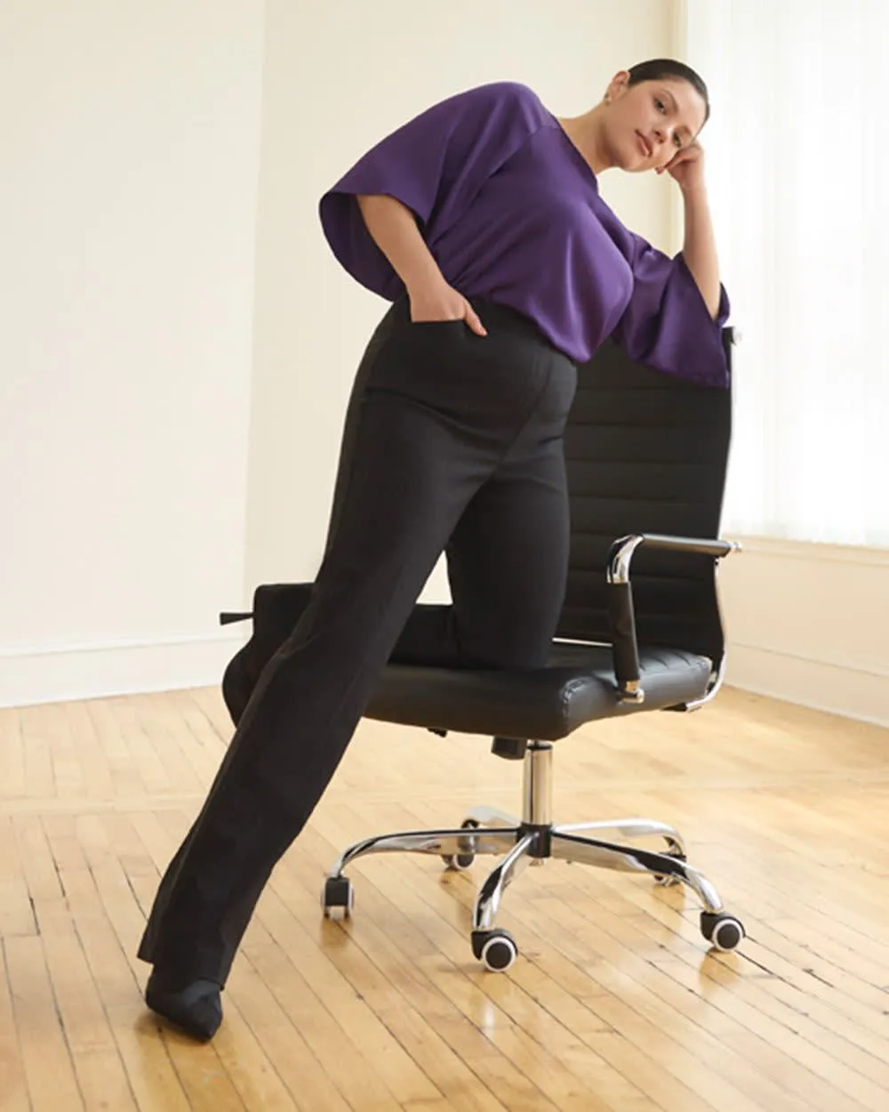 Straight-Leg High-Rise Windowpane Pants, The Iconic sold by Reitmans product image thumbnail 4