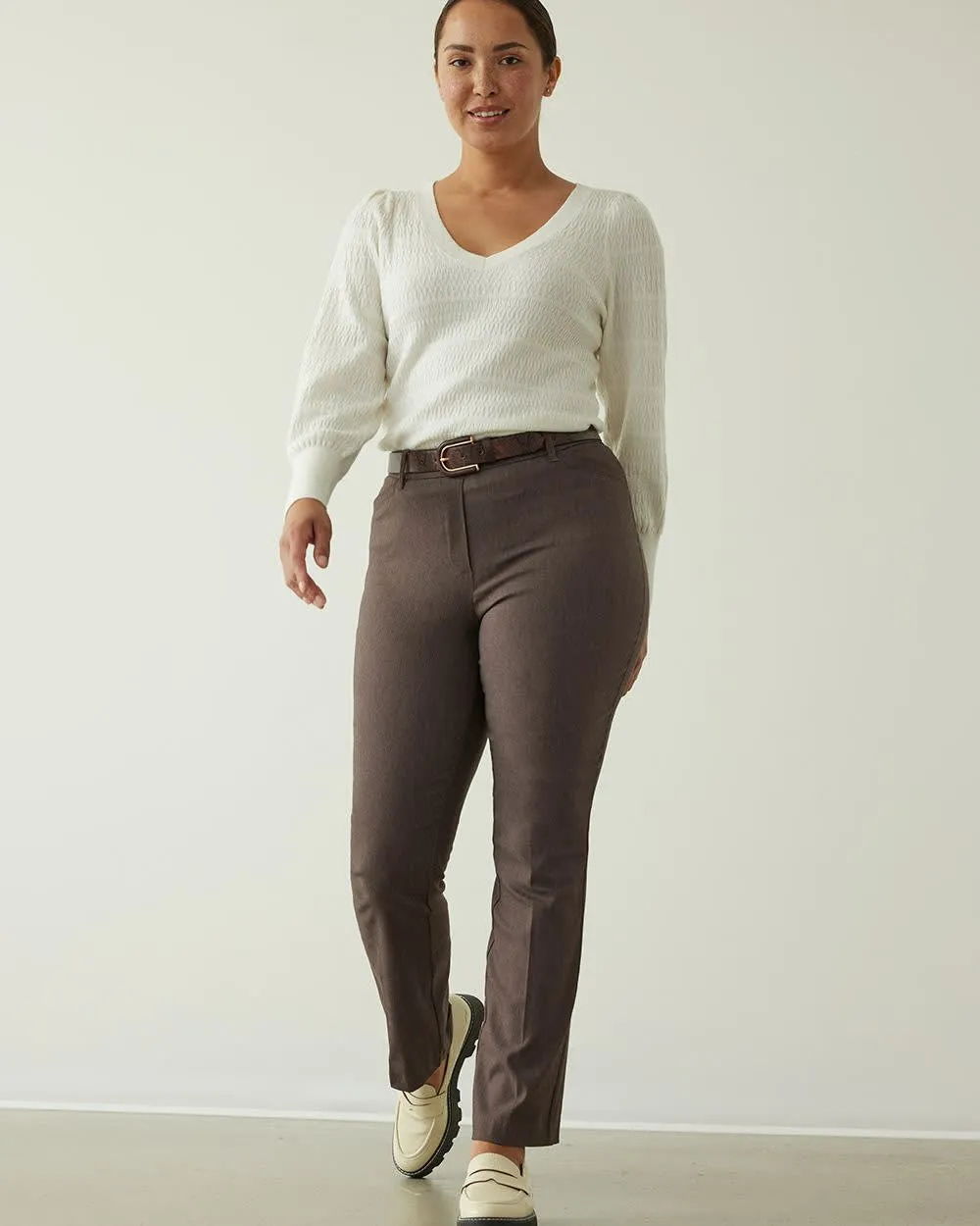 Straight-Leg High-Rise Herringbone Pants, The Iconic sold by Reitmans