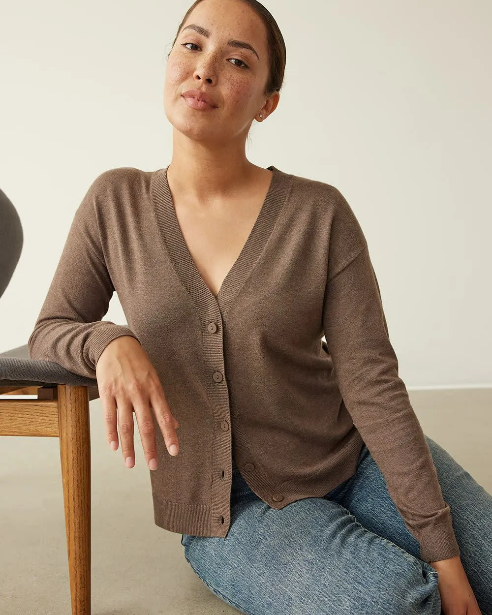 Long-Sleeve V-Neck Cardigan, R Essentials sold by Reitmans