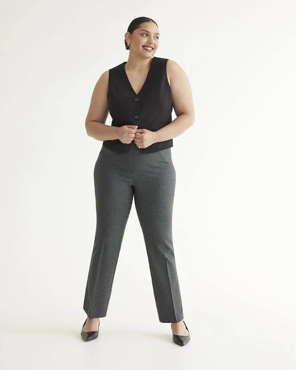 Straight-Leg High-Rise Houndstooth Pants, The Iconic - Petite sold by Reitmans product image thumbnail 4