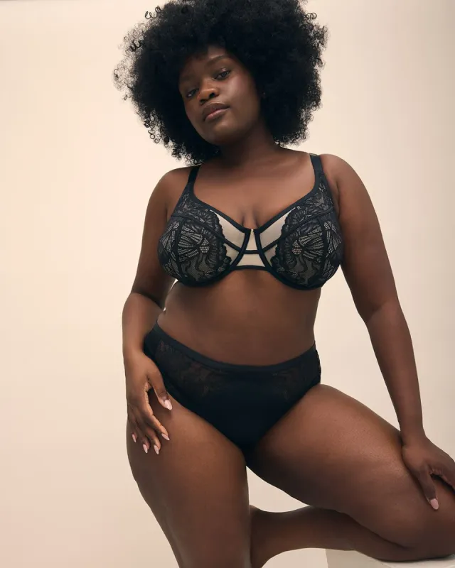 Black High-Cut Brief with Lace and Mesh - Déesse Collection sold by Reitmans