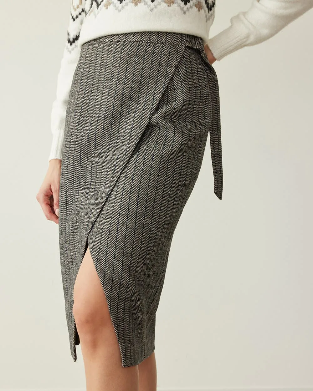 Herringbone Wrap Midi Skirt sold by Reitmans product image thumbnail 3