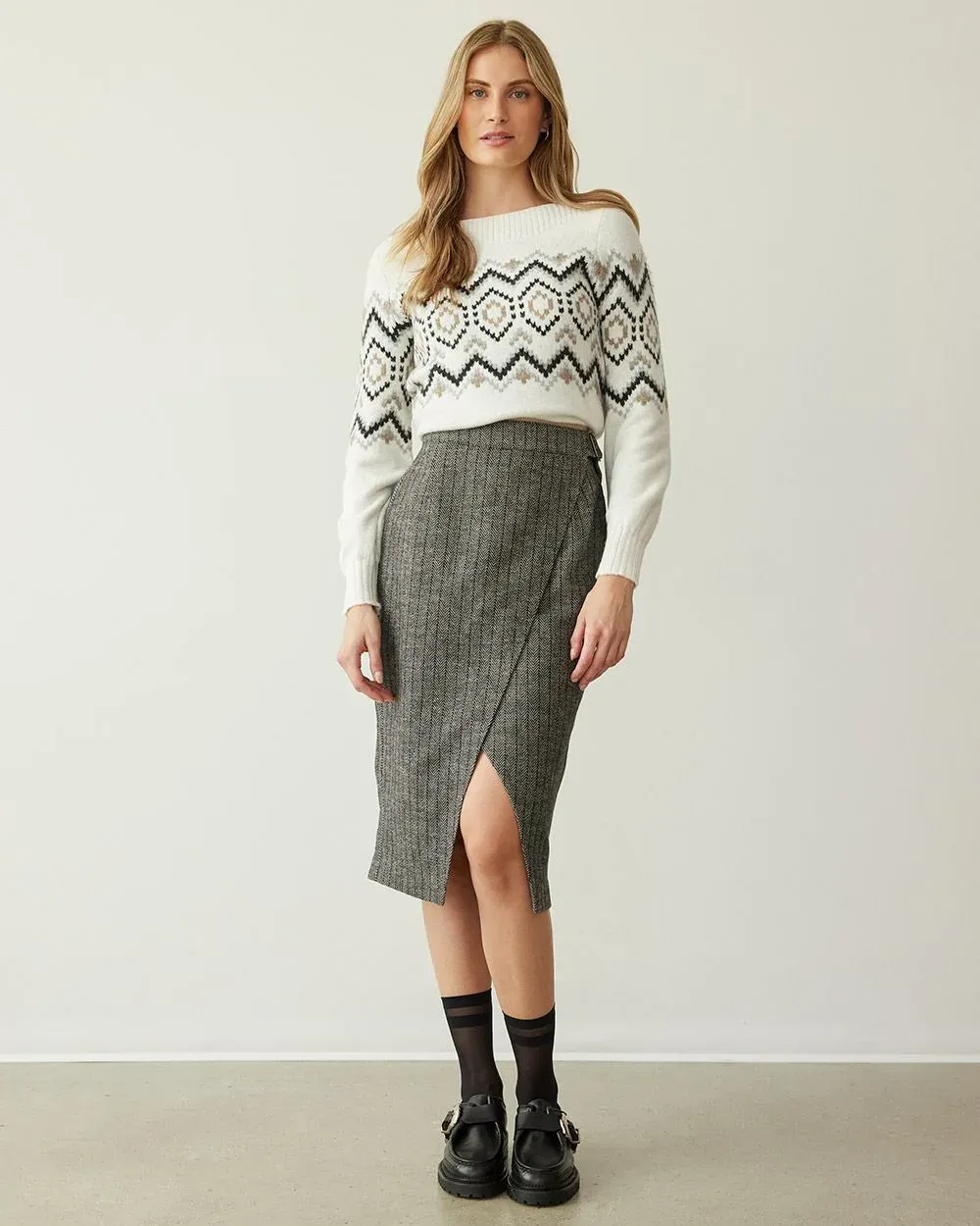 Herringbone Wrap Midi Skirt sold by Reitmans product image thumbnail 5