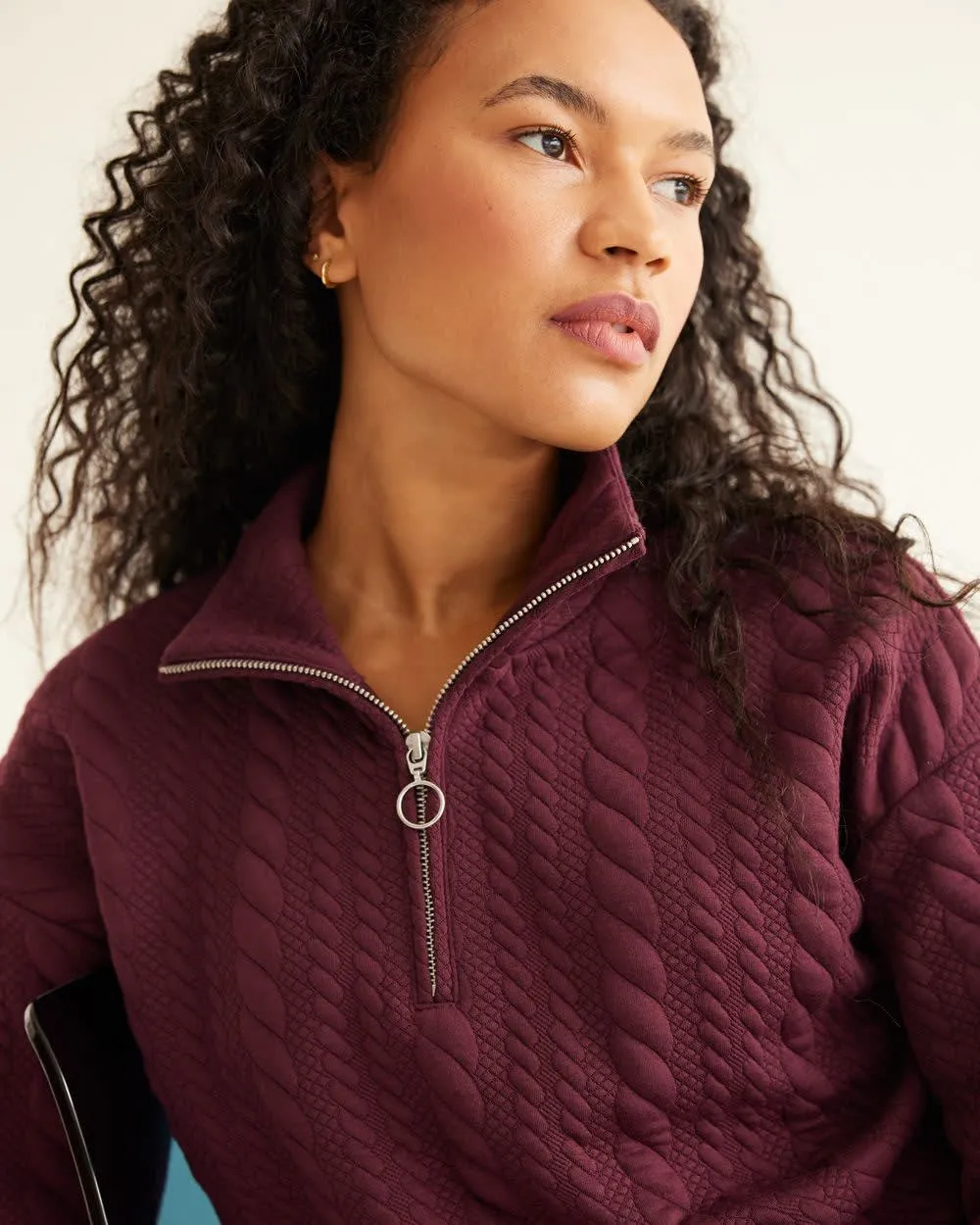 Long-Sleeve Mock-Neck Sweater with Half-Zip sold by Reitmans