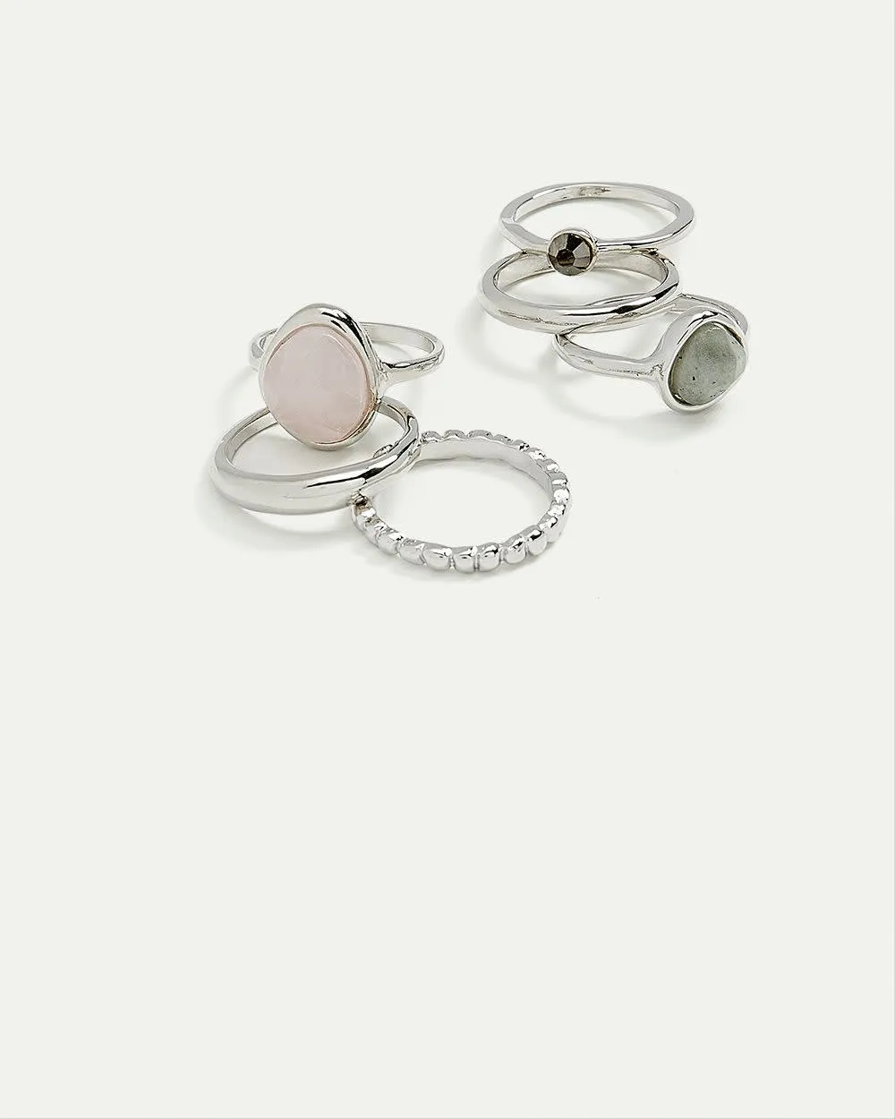 Textured Rings with Stones, Set of 5 sold by Reitmans