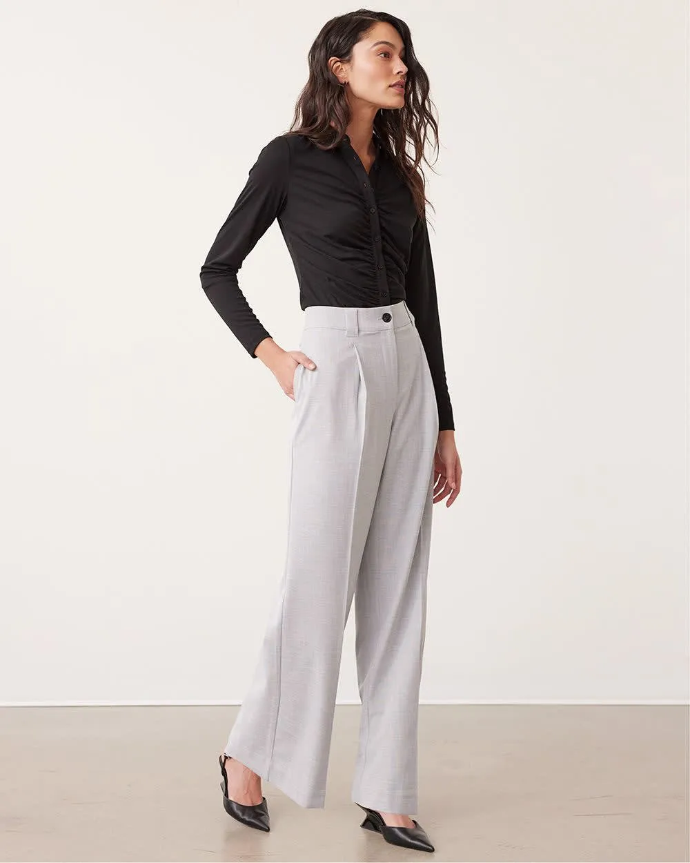 Crosshatch Wide-Leg High-Rise Pants sold by Reitmans product image thumbnail 3