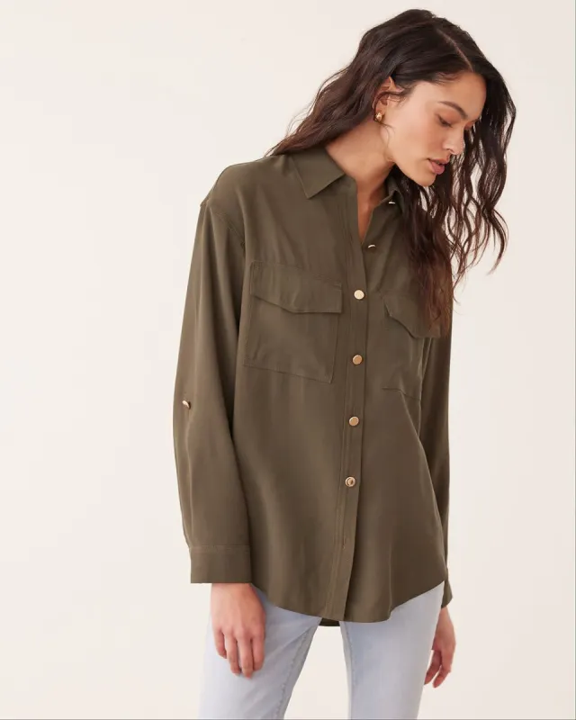 Long-Sleeve Buttoned-Down Blouse with Utility Pockets sold by Reitmans