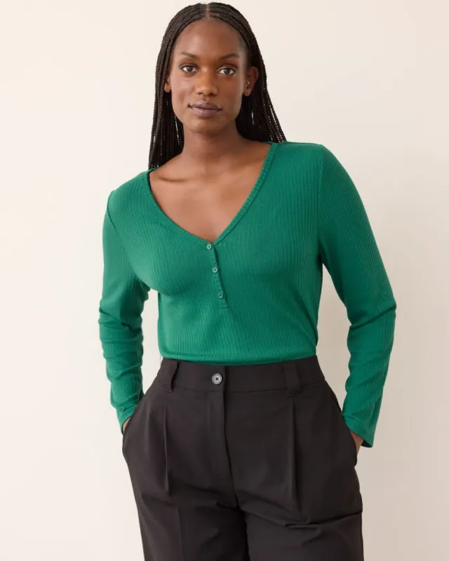 Long-Sleeve Ribbed Henley Tee sold by Reitmans