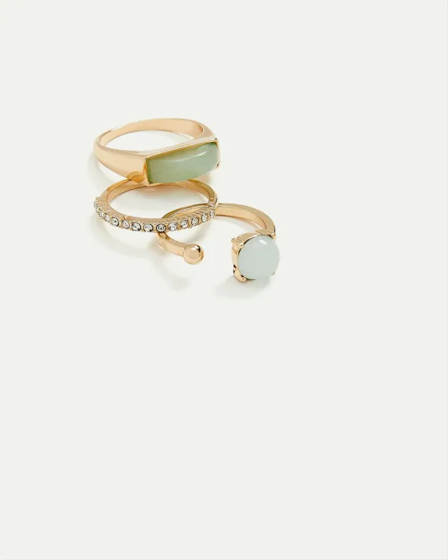 Rings with Green Stones - Set of 3 sold by Reitmans