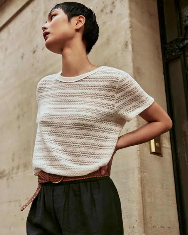 Short-Sleeve Crew-Neck Crochet Tee sold by Reitmans