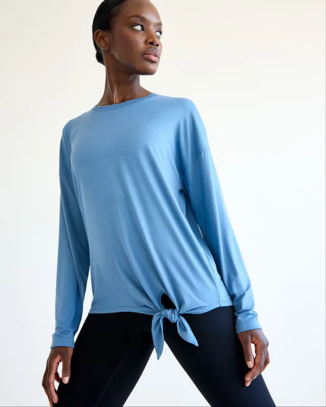 Long-Sleeve Crew-Neck Front-Tie Tee - Dry Lux Hyba sold by Reitmans