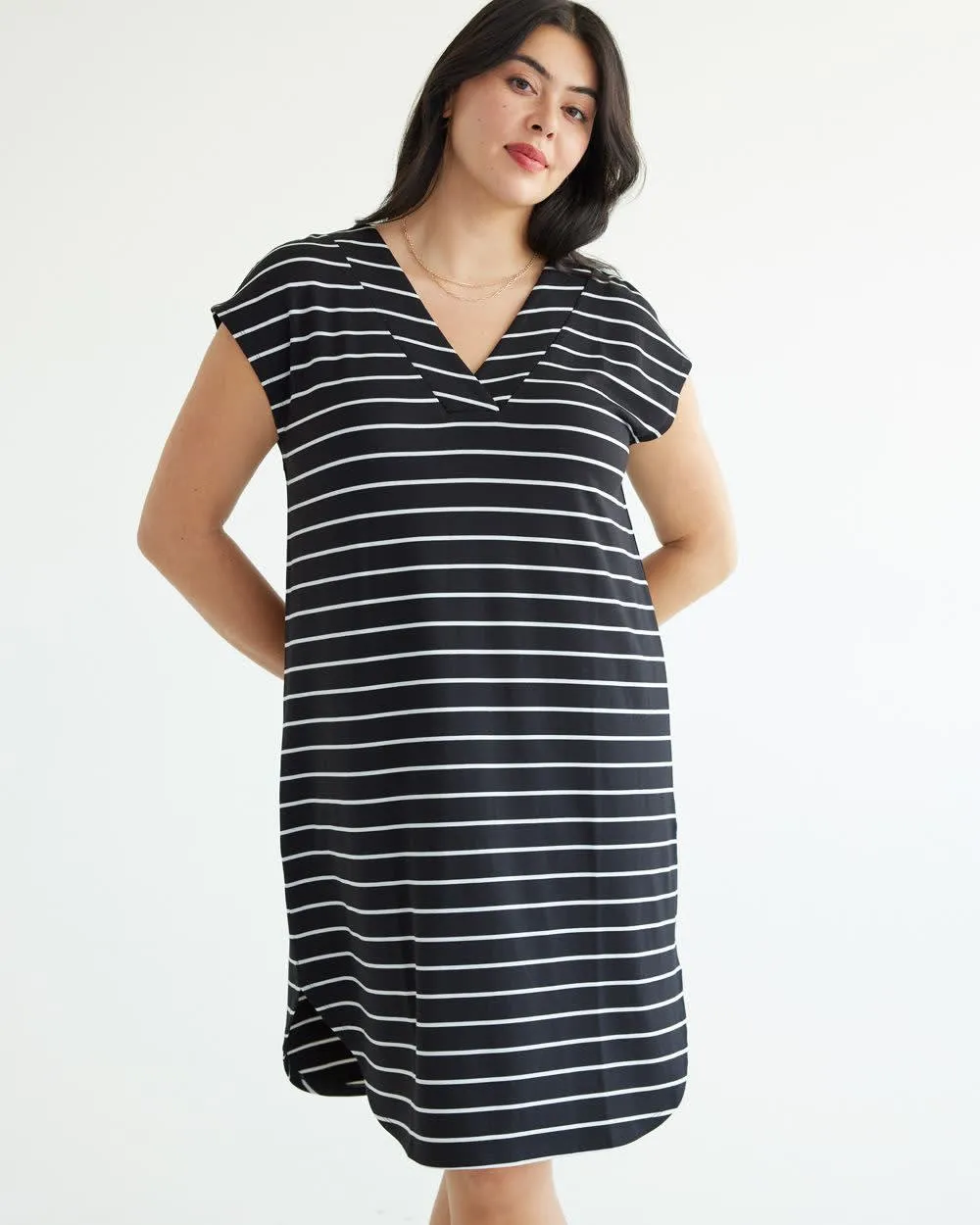 Extended-Sleeve French Terry Shift Midi Dress sold by Reitmans