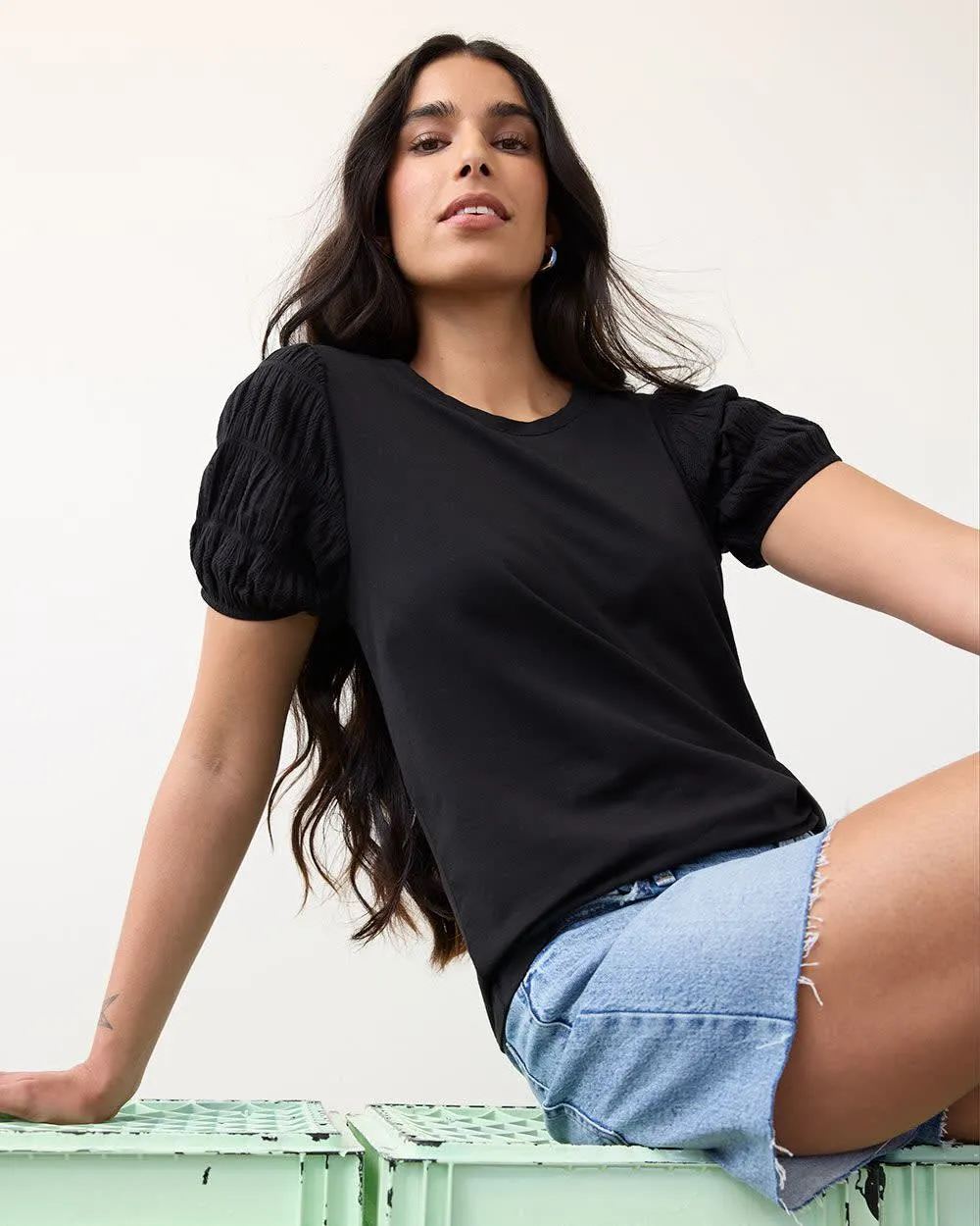 Short-Sleeve Scoop-Neck Mix-Media Top sold by Reitmans product image thumbnail 3