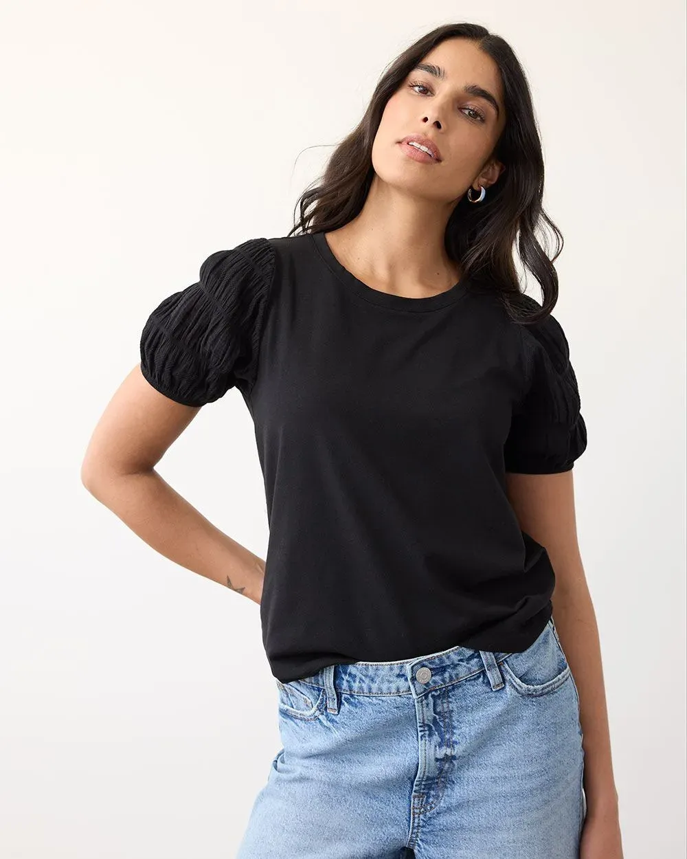 Short-Sleeve Scoop-Neck Mix-Media Top sold by Reitmans product image thumbnail 5