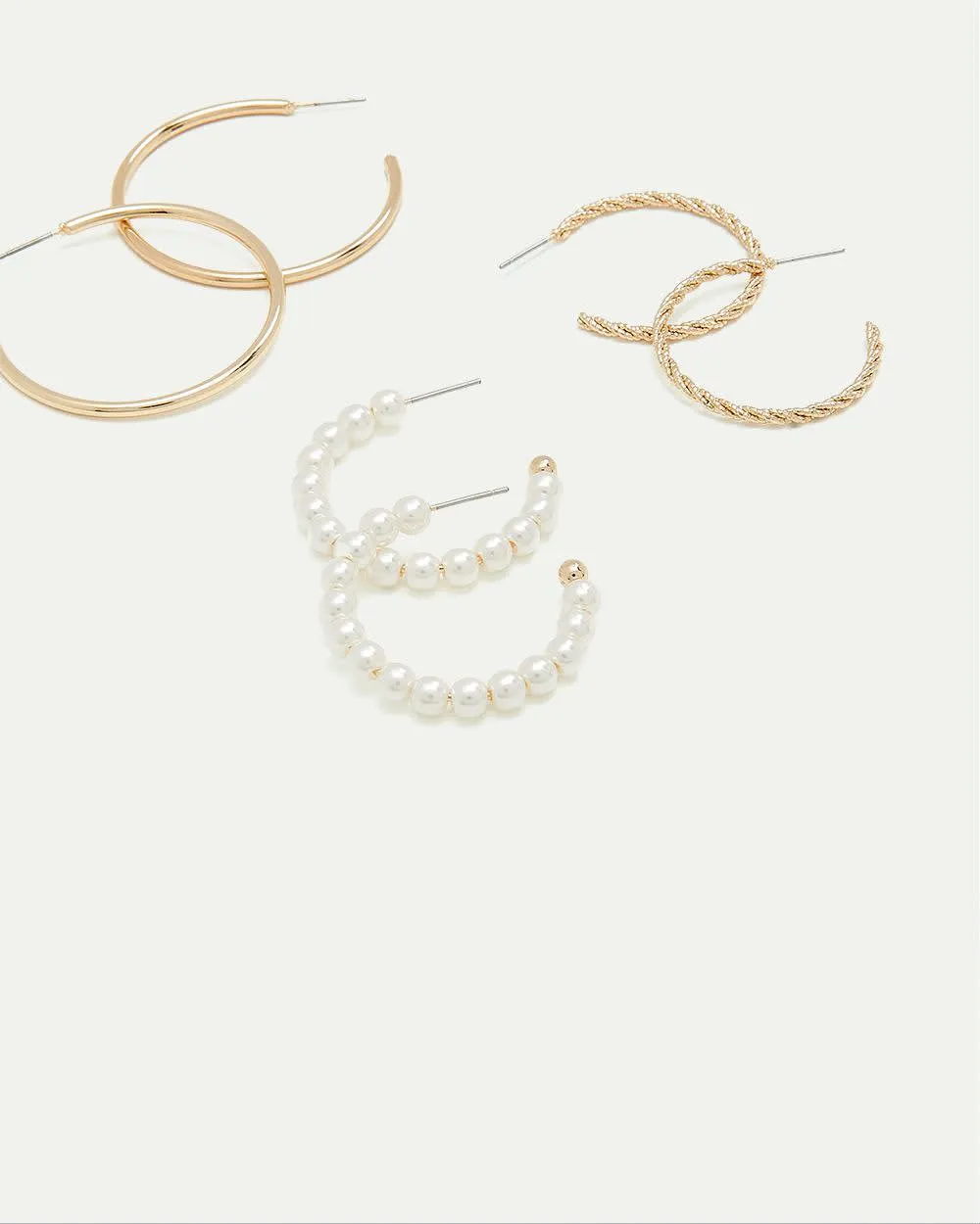 Pearl and Metal Hoops - 3 Pairs sold by Reitmans