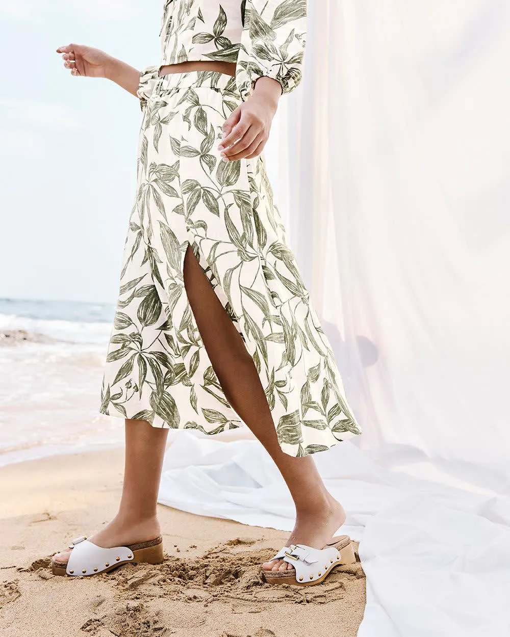 Linen-Blend Midi Skirt with Front Slit sold by Reitmans