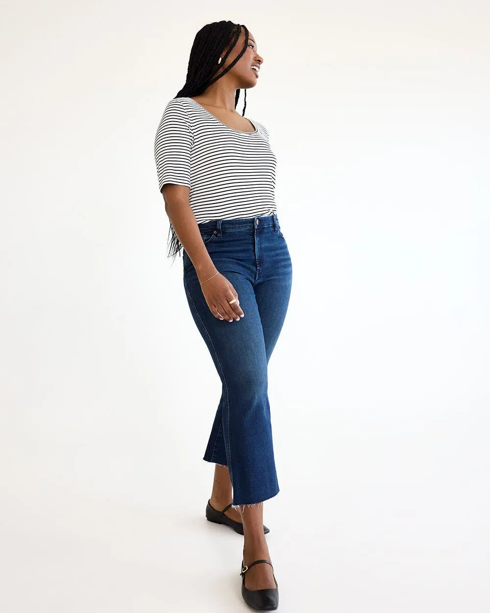Flare-Leg Cropped Mid-Rise Jean - Petite sold by Reitmans