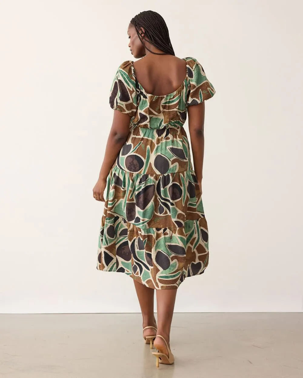Short-Puffy-Sleeve Tiered Midi Dress sold by Reitmans product image thumbnail 2