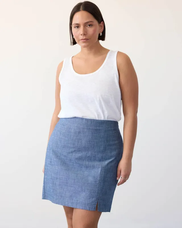 Straight Chambray Mini Skirt with Front Slit sold by Reitmans