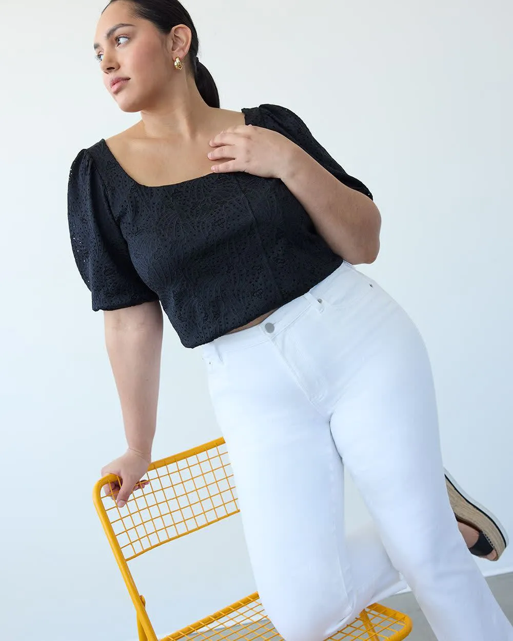 Lace Bustier Top with Balloon Elbow Sleeves sold by Reitmans product image thumbnail 3