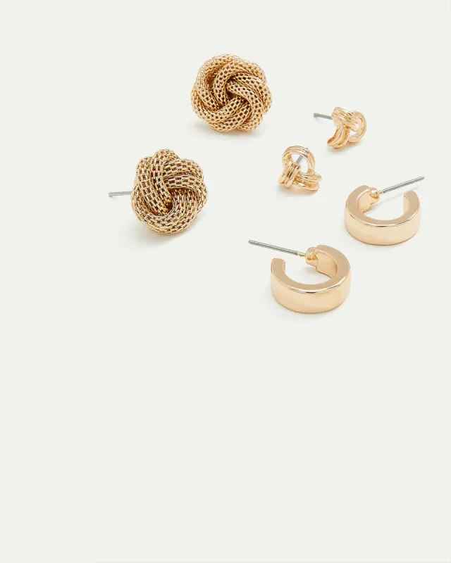 Knotted Earrings - 3 Pairs sold by Reitmans