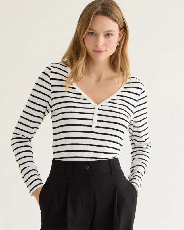 Long-Sleeve Ribbed Henley Tee sold by Reitmans