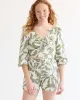 3/4-Sleeve V-Neck Linen Blouse with Smocked Back sold by Reitmans