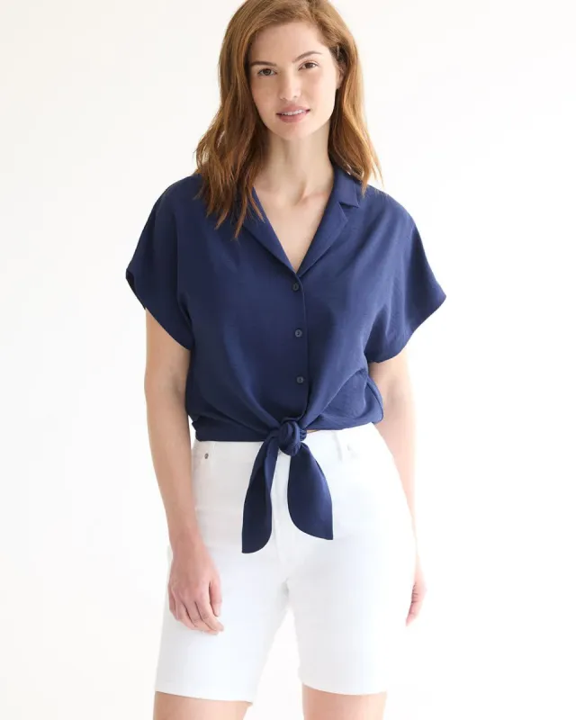 Short-Sleeve Buttoned-Down Blouse with Self-Tie at Waist sold by Reitmans