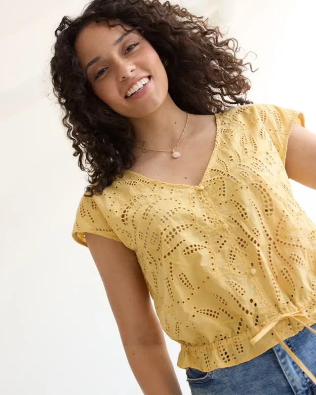 Extended-Sleeve Eyelet Blouse with V neckline sold by Reitmans