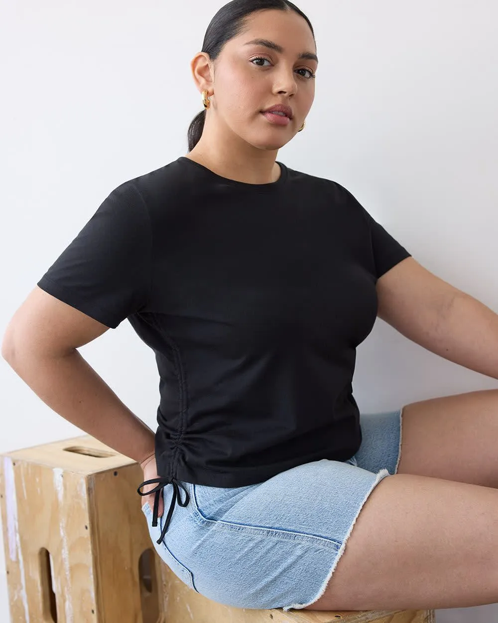 Short-Sleeve Shirred Tee with Drawstrings at Sides sold by Reitmans product image thumbnail 3