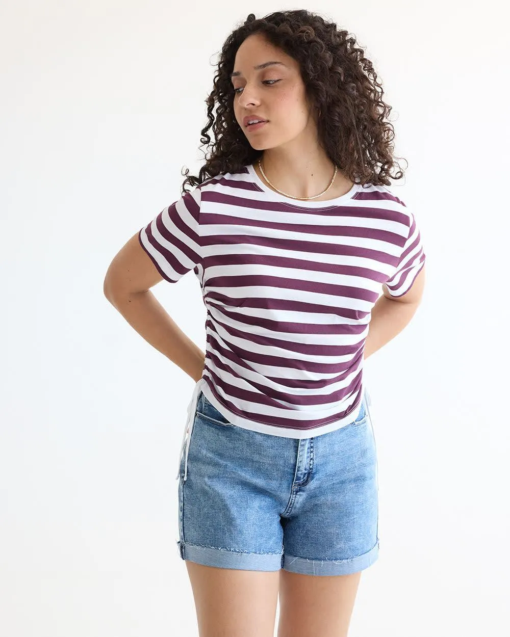 Short-Sleeve Shirred Tee with Drawstrings at Sides sold by Reitmans